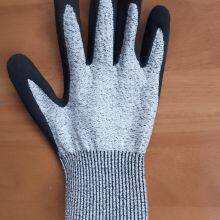 Hppe and Glassfibre 13 Gauge Knitted Sandy Latex Palm Coated Anti-cut Level 5 Safety Work Gloves for Workers thumbnail-3