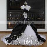 Real Works Strapless Black and White Wedding Dresses 2015 Ball Gown thumbnail-2