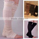 High Quality Cotton Adult Knitted Knee High Leg Warmers Ruffled Lace Winter Women Boot Socks Leg Warmer 5 Colors