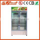 Glass double door upright fridge display showcase freezer