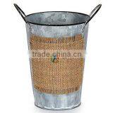 Vintage Look Metal French Market Buckets With a Burlap Label on the Front thumbnail-1