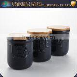 Black Ceramic Tea Coffee Sugar Biscuit Canister Set With Wooden Cover thumbnail-3