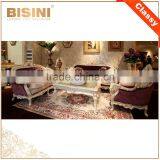 Luxury French Elegant Purple Fabric Living Room Sofa Set/ Royal High-qual Hand Carved Wooden Sofa/European Living Room Furniture thumbnail-1