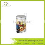 Round Surface Printing Stainless Steel Step Trash Can