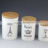 Coffee Tea Sugar Ball Shaped Porcelain Storage Bottle&jar With Wood Lid thumbnail-1