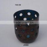 Metal Votive Made in Iron Two Tone Antique Brass and Silver Inside Cut Flower Pattern thumbnail-1