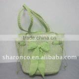 Candy Strip Paper Straw Fabric Beach Bag With Handle thumbnail-1