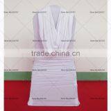 Newly Design High Quality Lycra Spandex Ruched Ruffled Chair Cover With Vanlance at Back for Wedding Party Decor thumbnail-3