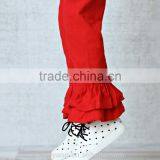 Plain Red Color Boutique Kids Fashion Pants Solid Christmas Two Ruffles Pants Girls Tight Icing Leggings thumbnail-1