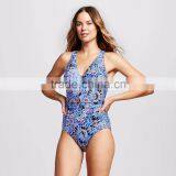 Womens Summer Floral V Neck One Piece Swimsuit Customize Multi Colored Swimming Suit Polyester Spandex Perfect Material Finish thumbnail-2