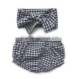 Kids Cotton Hot Boy Shorts Bloomers Baby Black White Gingham Bloomer Shorts With Headwrap Set Outfits thumbnail-1