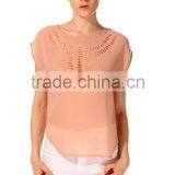 2015 Stylish Lady Women's Casual Front Hollow Out O-neck Batwing Sleeve Chiffon Blouse EU000031 thumbnail-4