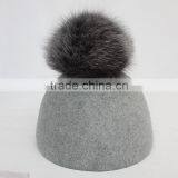 Myfur Adult Unisex Fedora Hat With Detachable Genuine Fox Fur Bobble thumbnail-3