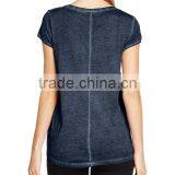 Ladie's Back Curved Hem Short Sleeve Front Print and Oil Wash T-shirt thumbnail-2