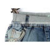 Cheap New Style Fray Hem Comfortable Light Blue Lace Stitched Slim Fit New Design Jeans for Girls thumbnail-6