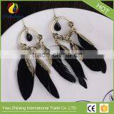 Hot Selling Bohemia Retro Black Gem Feather Earrings thumbnail-3