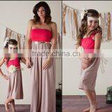 Newest Designs Rose Red and Grey Mommy and me Dress Family Outfit