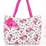 fulll printed cotton fabric quilted bag with rope shoulder