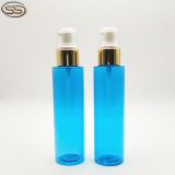 150ml Clear Blue Plastic Cosmetic Lotion Bottle With Golden Pump