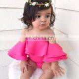 2019 Summer Newborn Baby Girl Sunsuit Solid Organic Cotton Infant Bodysuit Ruffle Baby Girl Romper Free Ship thumbnail-2