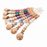 Экологически чистая цепочка для соски из деревянных бусин разных цветов и силиконовых бусин