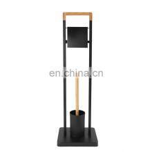 Bamboo Standing Black Bathroom Toilet Brush Holder