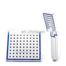 Multifunctional 3 Color High Quality Chrome 8 Inches ABS Plastic Square Bathroom Top Rain Overhead Shower Hand Shower Sets thumbnail-2