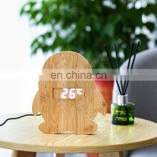 Customized Unique Design Penguin Shape Animal Bamboo Electronic Digital LED Alarm Clock thumbnail-2