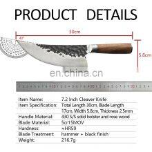 7.2 Inch Professional Forged Hammered Stainless Steel Kitchen Chopping Knife Meat Cleaver With Rose Wood Handle Butcher Knife thumbnail-2