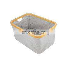 Modern Foldable Bamboo Canvas Hamper Single Laundry Basket thumbnail-3