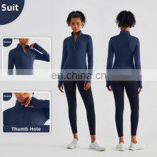 OEM Half Zip Sports Fitness Women Jackets Winter Fleece Long Sleeves Yoga Wear thumbnail-3