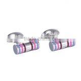Cylinder Stainless Steel Cufflinks for Men With Purple Pink and Burgundy Stripes thumbnail-1