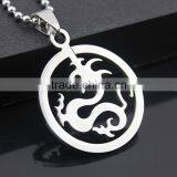 304 Stainless Steel Round Dragon Pendant Necklace thumbnail-2