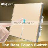 New Arrival Wallpad C1 Gold LED Waterproof UK Crystal Glass 110~250V 1 Gang 1 Way Touch Screen Light Control Wall Switch thumbnail-1