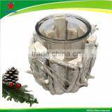 Glass Candle Holder With Wooden Decor thumbnail-1