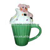 Ceramic Cupcake Mug With Lid, Pig thumbnail-1