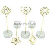 Golden Wire Memo Clips With Silver Round Resin Base ,5 Different Designs, 115mm Tall