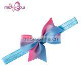 Custom Printed Kids Blue Pink Stretch Grosgrain Bow Headbands for Baby Girls thumbnail-1