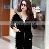 ZIPPER YOGA RUNNING Sweat BLACK Sport Suit , Women Leopard Print Velvet Sport Tracksuit Wholesale thumbnail-2