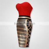 2015 Top Quality Stripless Red And Gold Joining Together Celebrity Bodycon Fashion Dresses Elegant Evening Sexy Dress thumbnail-2