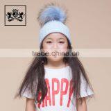 Newly Design Knit Winter With Big Real Raccoon Fur Ball Crochet Baby Beanie Hat