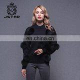 Woman Black Custom Pullover Sweater With a Lot Fox Fur Ball thumbnail-6