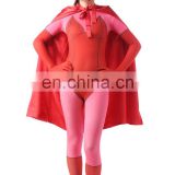 Women Pink & Red Superhero Full Body Spandex Lycra Zentai Suit Hat Cloak Cosplay Costumed Super Girl Dress