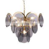 Современный роскошный дымчато-серый стеклянный круглый светильник-дизайн с золотым подвеской на основе светодиодов thumbnail-3