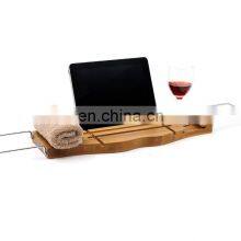 Bathroom Extendable Bamboo Extending Bathtub Caddy Adjustable Bath Tub Tray Rack With Towel Rack thumbnail-1