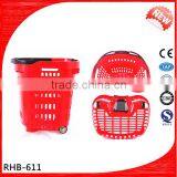 Competitive Supermarket Rolling Plastic Shopping Basket With Wheels thumbnail-2