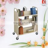 Brand new book truck metal book shelf stainless steel cart with wheels with high quality