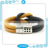 Shiny Steel Magnetic buckle Good Quality Sheep Leather Bracelets with small minimum order quantity