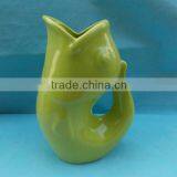 YT green fish shaped ceramic vase