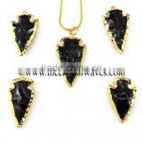 Black Obsidian 2.50" - 3" Gold Electroplated Arrowhead thumbnail-1